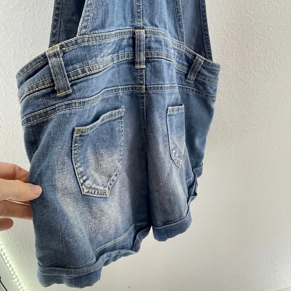 Y2K Denim Shortalls Overalls Jumper Womens S Festival Coquette Jean Casual Boho - Picture 7 of 8